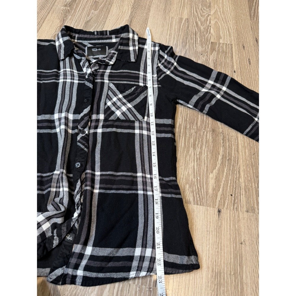Rails Hunter Plaid Button Down Shirt Black White Grey Rayon Flannel Size S - Picture 9 of 9